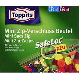 Toppits Mini Zip-Verschluss Beutel, Transparent, 40 Stück (20 x 150 mL / 20 x 380 mL)