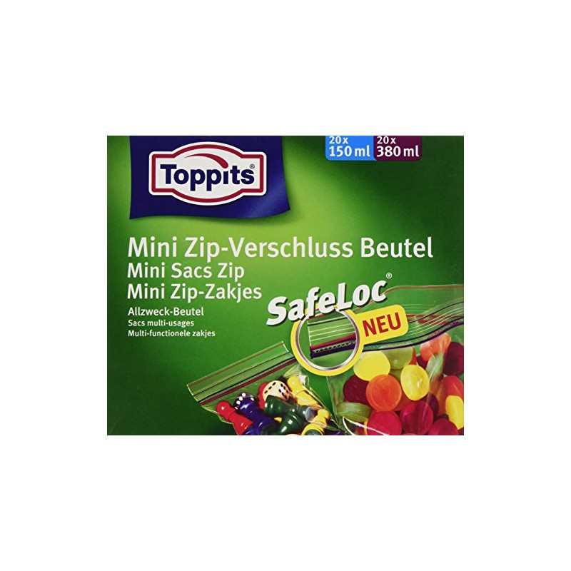 Toppits Mini Zip-Verschluss Beutel, Transparent, 40 Stück (20 x 150