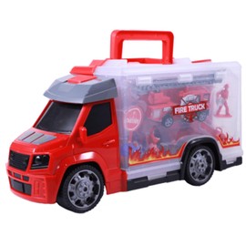 Kidplokio Red Fire Truck Toys Carrier with Action Figures Lights Sounds Playset, Ages 3 and Up
