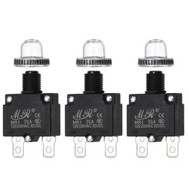 MECCANIXITY 3 Pcs 30Amp Push Button Circuit Breaker,125/250V AC 32V DC Manual Reset Thermal Overload Protector with Waterproof Button Caps