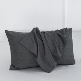 MooMee Bedding Pillowcases Pack of 2 100% Washed Cotton Linen Like Textured Breathable Durable Soft Comfy (Dark Grey, King)