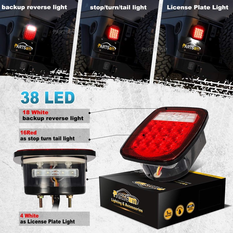 Partsam Pair 38 LED Universal Tail Brake Turn Stop License