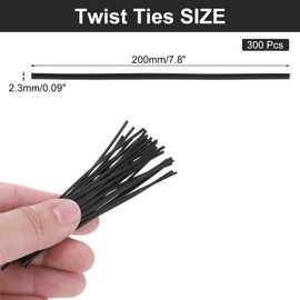 MECCANIXITY 300Pcs Twist Ties 7.8" Bread Ties Metallic Plastic Closure Tie for Plastic Bag, Tying Bread, Candy, Cookies, Gift Bags Black