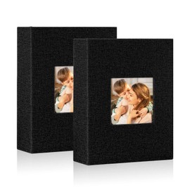 Lanpn Photo Albums 7x5 Pockets, Linen Slip in Top Loading Photo Album Holds 50 Portrait 13x18cm Pictures (Black, 2 Packs)