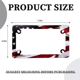 Motorcycle American Flag License Plate Frame - Stainless Steel Patriotic Matte Stripe US Flag Gloss License Plate Frame Holder Cover Tag Frames for Motorcycle