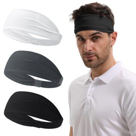 Qearl Workout Headbands for Men, Sports Headband Moisture Wicking Running Sweatbands for Running,Cycling,Football (3 Pack)