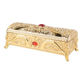 Vintage Metal Jewelry Box Rectangle Delicate Pattern Trinket Box with Soft Velvet for Rings Earrings Gold