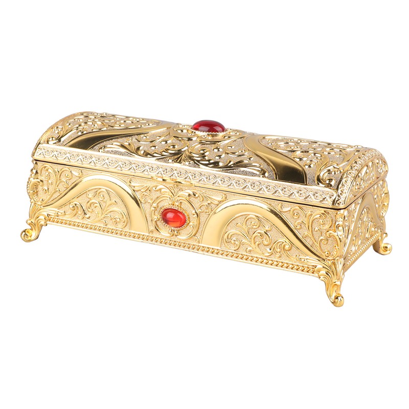 Vintage Metal Jewelry Box Rectangle Delicate Pattern Trinket Box with