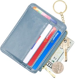 padike Womens Slim Credit Card Holder Mini Front Pocket Wallet Coin Purse Keychain (Azure)