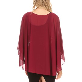 Sakkas 1921 - Anya Women's Soft Chiffon Wedding Bridesmaid Bridal Cape Wrap Bolero Shrug - Burgundy - OS