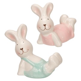 Ideen mit Herz Decorative Figures | Rabbits Lying Down | Pack of 2 | Easter Decoration | Dolomite