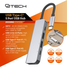 USB C Hub 5-in-1 Adapter with 2 USB 3.0, 2 USB-C Ports, 100W PD Charging, 5Gbps Data Transfer, 4K HDMI Support – Compatible with Laptops, MacBook, PS5, and More