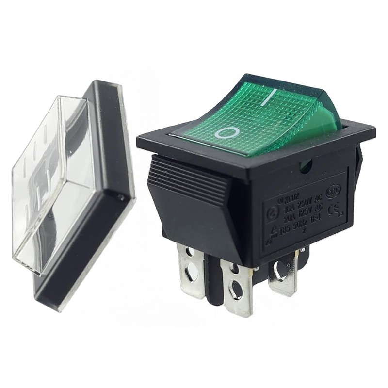 Toggle Switch Green On/Off with Waterproof Cover, Device Switch DPDT,