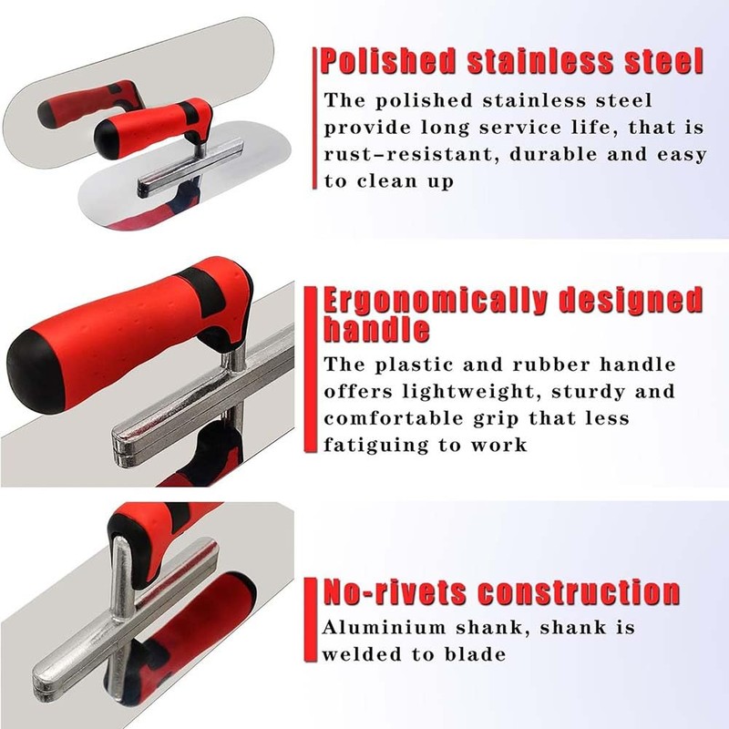 Tebbomp Stainless Steel Pool Trowel Flat Concrete Finishing Trowel Tools