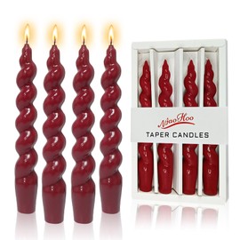 NJAO HOO Christmas Taper Candle Red Spiral Candlesticks 7.5 Inch Short Tapered Candles Twisted Candlesticks for Dinner Table Decor Thanksgiving Party 4 Pcs