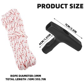 ZHjuju Lawn Mower Starter Cord Rope 10 m 3.0 mm Pull Cord with 3 Pieces Starter Handle, Recoil Starter Rope, for Lawnmower Chainsaw Trimmer Edger Brush Cutter Engine Parts