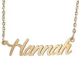 HUAN XUN Gold Color Plated Cursive Name Necklace, Hannah
