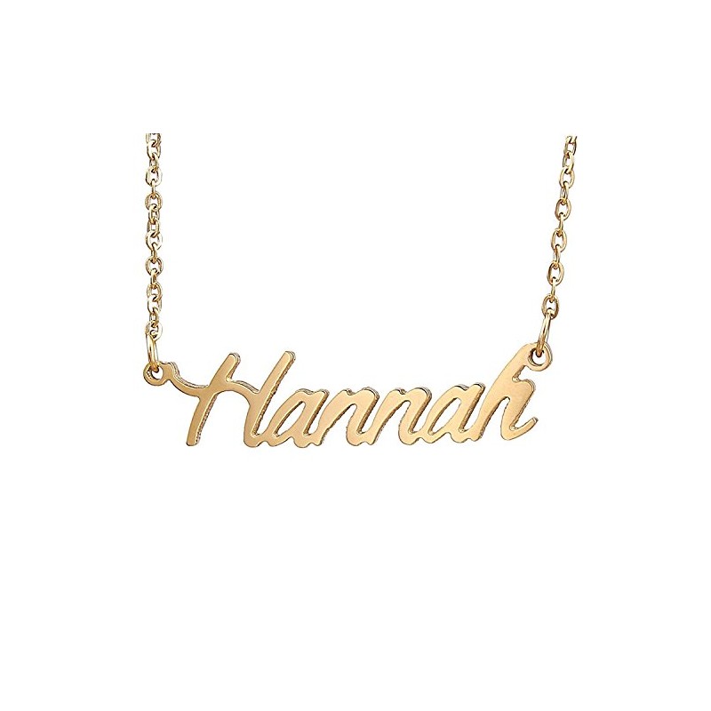 HUAN XUN Gold Color Plated Cursive Name Necklace, Hannah