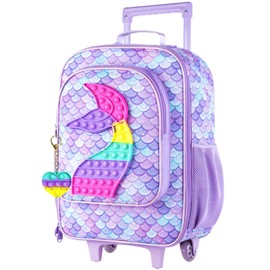 AGSDON Kids Suitcase for Girls, Cute Mermaid Rolling Luggage Wheels for Children Toddler