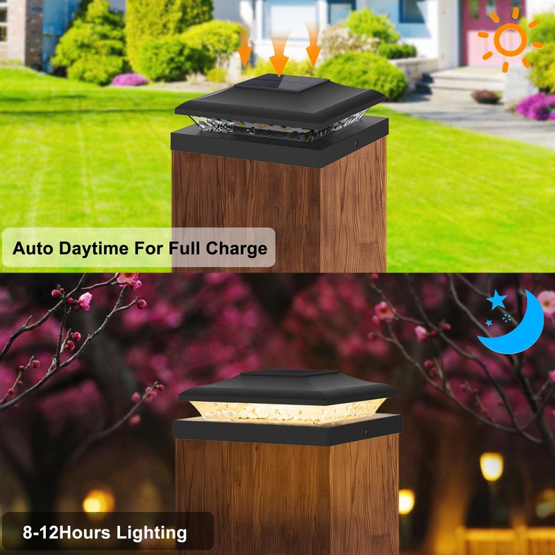 TSUNESLUX 12 Pack Solar Post Cap Lights Outdoor, 2 Modes