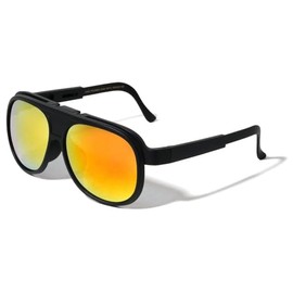 Dweebzilla Oversized Flip Up Aviator Sport Outdoor Sunglasses (Matte Black Frame - Orange Mirror Lenses)
