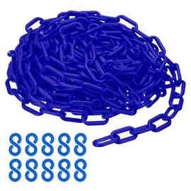 PATIKIL Plastic Chain, 32 Feet Safety Barrier Chain for Person Control, 1/4 Inch (6 mm) Blue Plastic Chain Connectors for Queues, Parking, Fences