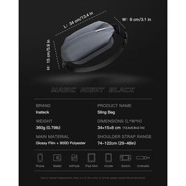 Inateck Sling Bag X, 4L Stylish Crossbody Shoulder Chest Belt Bum Bag with Adjustable Shoulder Strap, Water-Resistant Waist Fanny Pack for Men, Women, Travel, Daily Use, Cycling, Hiking, Dark Grey,L