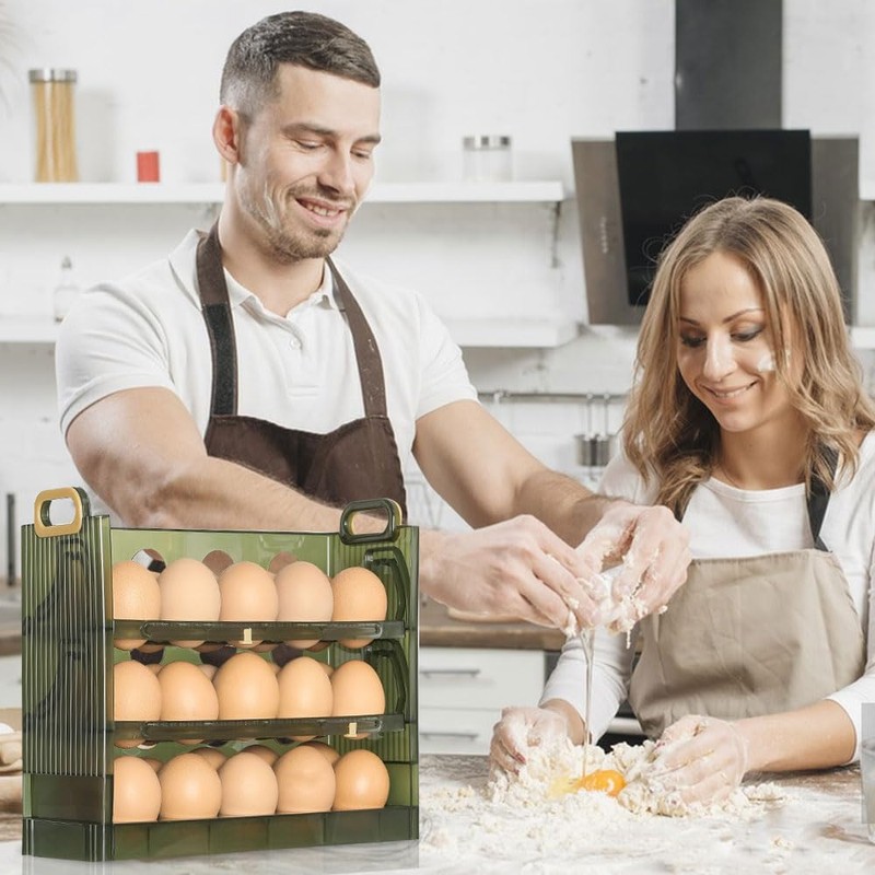 Koja Three-layer Flip-up Egg Storage Container Holder for Refrigerator, Kitchen.