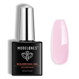 Modelones Builder Nail Gel, Baby Pink Builder for Nails, Hard Gel Nail Strengthener Extension Rhinestone False Nail Tips Glue Gel in a Bottle 15ML