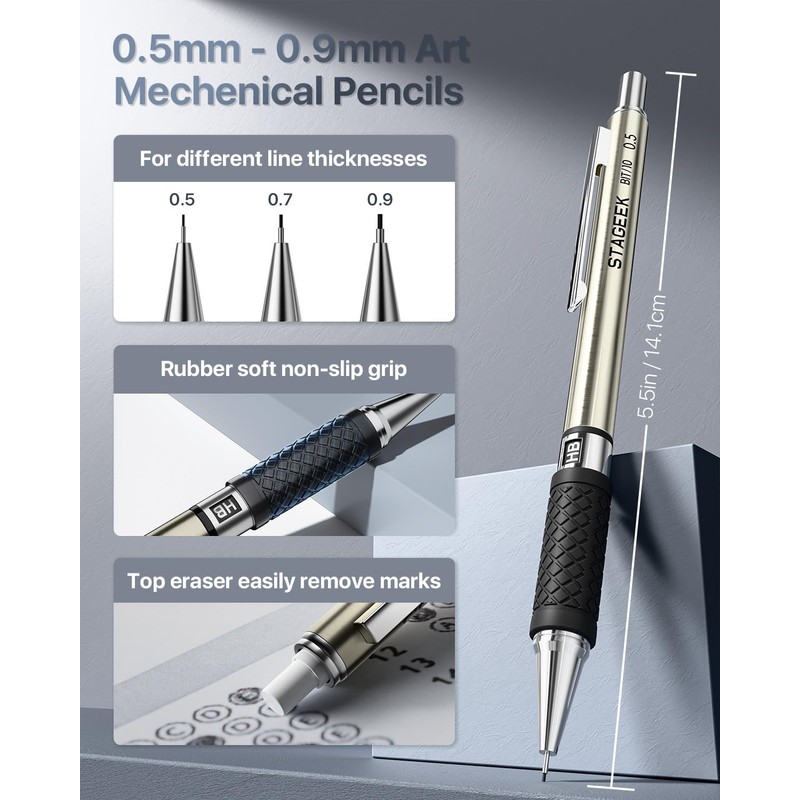 STAGEEK 6pcs Mechanical Pencil Set 0.5,0.7,0.9,2.0MM