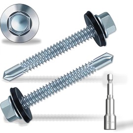 6.3x100mm Self-Drilling Roofing Screws, 20 pcs Hex Head Self Tapping Screws, Hex Head Self-Drilling Roof Screws with Rubber Sealing Washer. with Hex Socket, Zinc Plat.