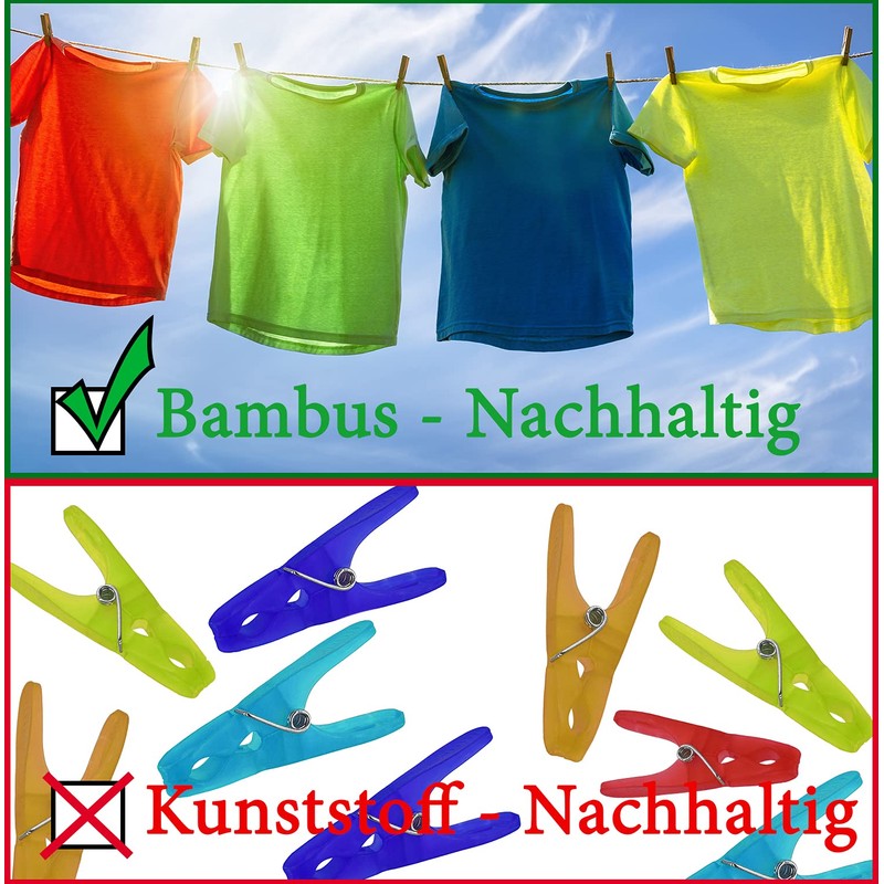 Bamboo Clothes Pegs - Pack of 100 - Sustainable Wooden