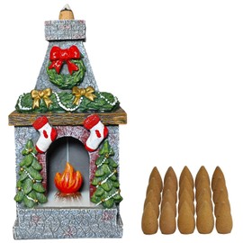 HOSLEY Resin Backflow Incense Cone Holder/Burner Christmas Fireplace Decor Statue 7" High with 20 Pieces of Apple Cinnamon Backflow Incense Cones