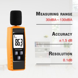 Hand-Held Sound Level Meter,V·RESOURCING 30~130 dB Decibel Noise Measurement Tester with Backlight Digital LCD Display for Indoor/Outdoor Uses [Max/Min/Hold Function]