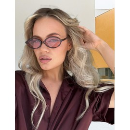 ADE WU Cute Oval Sunglasses for Women Fashion 90s Small Oval Sun Glasses (Tortoise Frame/Purple Lense)