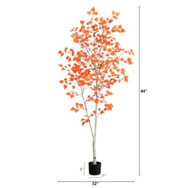 Nearly Natural 7ft Autumn Paper Birch Artificial Fall Tree - Lifelike Foliage for Seasonal Home Décor