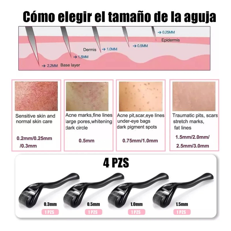 4pcs Dermaroller Facial Para Barba Titanio Produce Colágeno