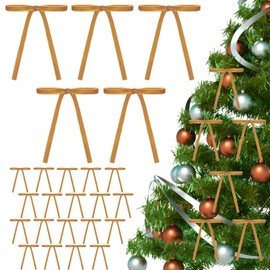 30Pcs Velvet Bows for Christmas Tree - Vintage Twist Tie Bows for Xmas Tree Decorations, Garland, Wreath, Indoor Outdoor Holiday Décor Ornaments (Khaki)