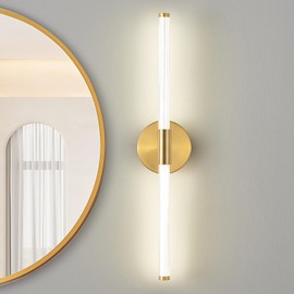 Lanhall LED Bathroom Light Fixture Modern Brushed Brass Vanity Light Over Mirror Acrylic Gold Wall Sconce Lights for Living Room, Bedroom, Bedside Brightness Dimmable 360° Full Lighting