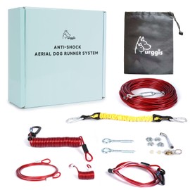 Dog Runner for Yard,Anti-Shock Dog Trolley System 50/75/100/150/200FT,Heavy-Duty Aerial Dog Run Cable with Bungee for Small to Large Dogs up to 300lbs,Outside Dog Zip line for Backyard,Camping, Park