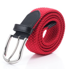DWOY Elastic Braided Stretch Belt for Men and Women Elastic Fabric Woven Braided Trouser Belts (Red, XS)