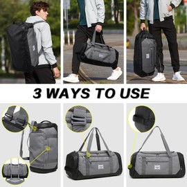 Laripwit Gym Bag Backpack for Men 40L Medium Sports Basketball Duffle Bag with Shoes Compartment & Wet Pocket, Travel Duffel Bag Backpacks for Weekender traveling, Womens Overnight Bag, Grey