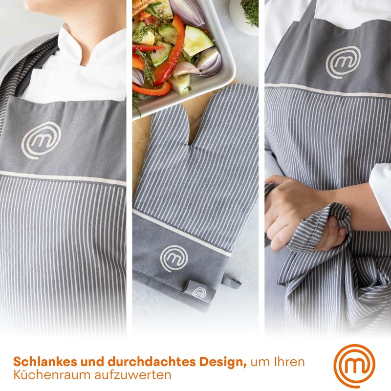 MasterChef Set of 3 Tea Towels, Kitchen Apron and Oven