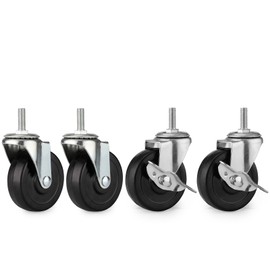 HZHMPM 3 Inch Heavy Duty Threaded Stem Caster Wheels, 3/8"-16, Set of 4 with 2 Locking and 2 Non-Locking Wheels, Fit for 1” Shelving Poles, for Racks, Carts, Trolleys, and Furniture