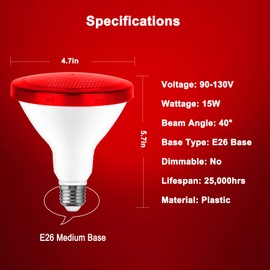 U4GLORY LED Red Flood Light Bulb - PAR38 E26 Base Red Color Bulb, 15W (100W Equivalent) Red Porch Bulb, Red Bulb Suitable for Outdoor, Indoor, Bedroom, Party Decoration, Porch, Christmas, 2 Pack