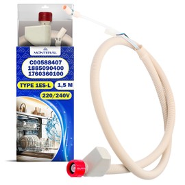 Water hose with Aquastop for dishwasher, length 1.5 m, type 1ES-L 220/240V with original code C00588407 for Indesit for Hotpoint 1885090400 1760360100 for Beko - MONTERAL