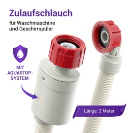 Vioks.pro Aquastop Inlet Hose Dishwasher Water Hose 3/4 Inch 2 m 90°C Straight/Angled Universal Aquastop Hose for Washing Machines, Dishwashers
