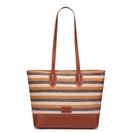 HKCLUF Tote Bag for Women Woven Shoulder Bag for Woman Vegan Leather Hobo Purse Satchel Handbags Straw Beach Bags With Zipper Pockets (Brown)