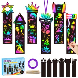 CY2SIDE Purim Day Scratch Bookmarks - 60PCS Jewish Holiday Magic Color Rainbow Paper Cards Craft Kits for Kids Sunday School Classroom Activities Art Project Decorations Religious Easter Party Favor