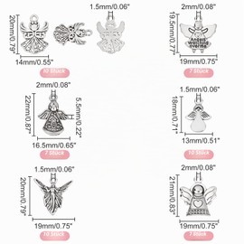 PH PandaHall 51 Pieces 6 Style Antique Silver Tibetan Alloy Angel Theme Charms for DIY Jewellery Making
